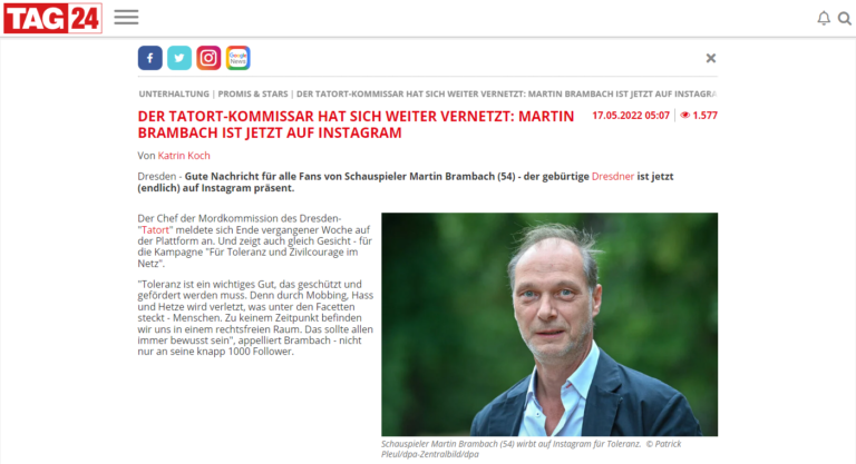 Tatort-Kommissar Martin Brambach auf Instagram für mehr Toleranz